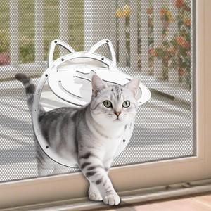 Cat Door for Screen Door, Cat Screen Door with Lockable Magnetic Flap, Inside Openning 10x10x0.5 inch, Cat Door for Screen Window, White (Small)