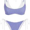 ZAFUL Women's Polka Dot Bikini Set Double Layer Halter Swimsuit Colorblock Side Tie 2 Piece Bathing Suit (Blue, L)