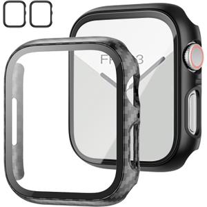 2 Pack Case with Tempered Glass Screen Protector for Apple Watch Series 3/2/1 42mm,JZK Slim Guard Bumper Full Coverage Hard PC Protective Cover HD Ultra-Thin Cover for iWatch 42mm,Carbon Fibre+Black