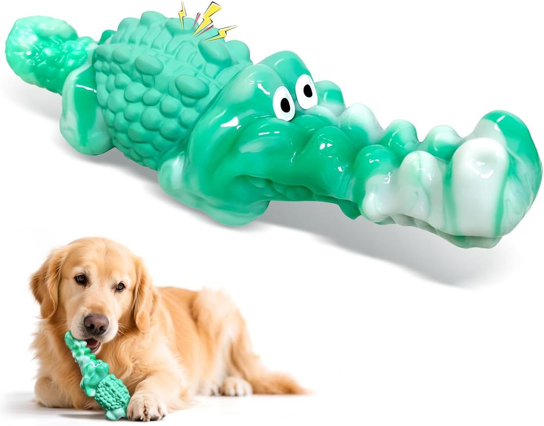 Dog Chew Toys for Aggressive Chewers - Indestructible Squeaky Crocodile Dog Toy for Small/Medium/Large Breeds, Best Tough Chew Toys for Teeth Cleaning and Anxiety Reduction, Boredom or Stress Relief