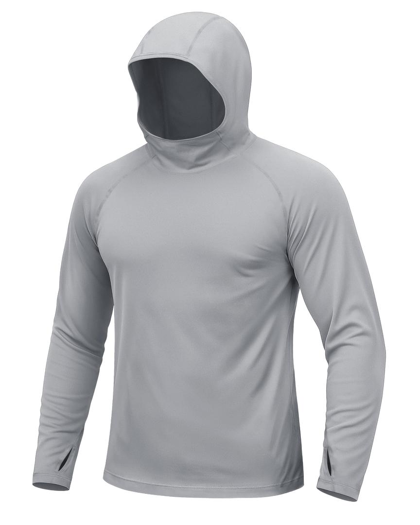 TACVASEN Mens UPF 50+ Fishing Shirts Rash Guard Long Sleeve UV Sun Hoodie Hiking Running Swim Athletic Workout Shirt SPF Protection Grey