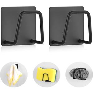 Luckyiren Adhesive Sponge Holder for Kitchen Sink, SUS304 Stainless Steel Scrubber Hanger Caddy Accessories Storage Rack Stand for Scratch Scrub Dishcloth Dishrag Exfoliator Strainer Stopper