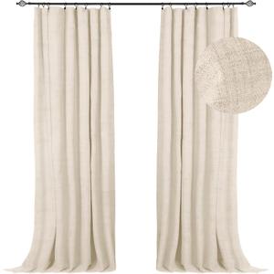 100% Blackout Shield Full Blackout Curtains for Bedroom 72 inch Length 2 Panels Set, Clip Rings/Rod Pocket Faux Linen Black Out Curtains for Living Room, Thermal Insulated, 50Wx72L, Butter Cream