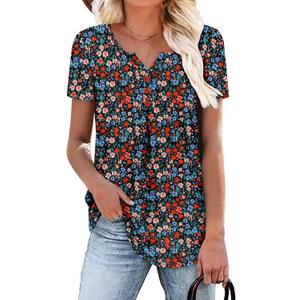 Women's Summer Tops Short Sleeve Shirts Henley Loose Fit Tunic Ladies Flowy Blouse Plus Size (C Royal Red)