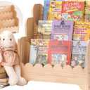 Kids Bookshelf Storage 3-Tier, Book Case for Kids Rooms, Scalloped Wooden Montessori Bookcase for Toddlers & Baby, Small Nursery & Classroom Book Shelves, Solid Wood Organizer