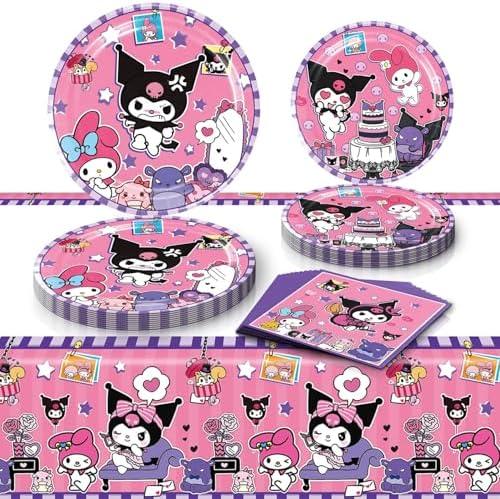 Pack of 2 Kuromi Birthday Party Supplies, 20 Plates, 20 Napkins and 1 Tablecover for Girls Kuromi Party Decorations