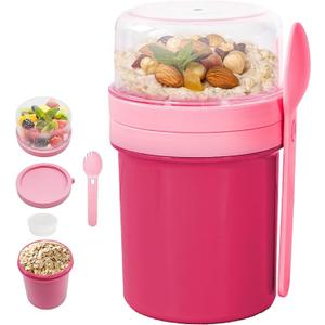 Overnight Oats Container, 450 ml + 250 ml, Reusable Yogurt Fruit Salad Cup Container with Lids and Spoon for Home, Work, Picnic, School (Blue)
