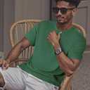 Men's Henley Short Sleeve Shirts Casual T-Shirts Button Top Summer Soild Basic Tee (Green, M)