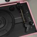 Portable Record Player with Bluetooth 3 Speed Turntable Built in Rechargeable Battery Vintage Suitcase Design with RCA Line Out and Aux in (Pure Pink)