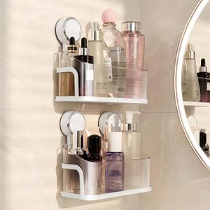 Shower Caddy Suction Cup, Removable Bathroom Organizer Shelf for Shower Storage, No Drilling Clear Square Shower Shelves, Large Capacity & Reusable, 1 pack