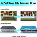 Pool Cover Clip Kit and Pool Cover Side Organizer Straps, Assist Single Person to Install Cover and Side Holder for Easy Access (4X Organizer Straps, 8X Clips)