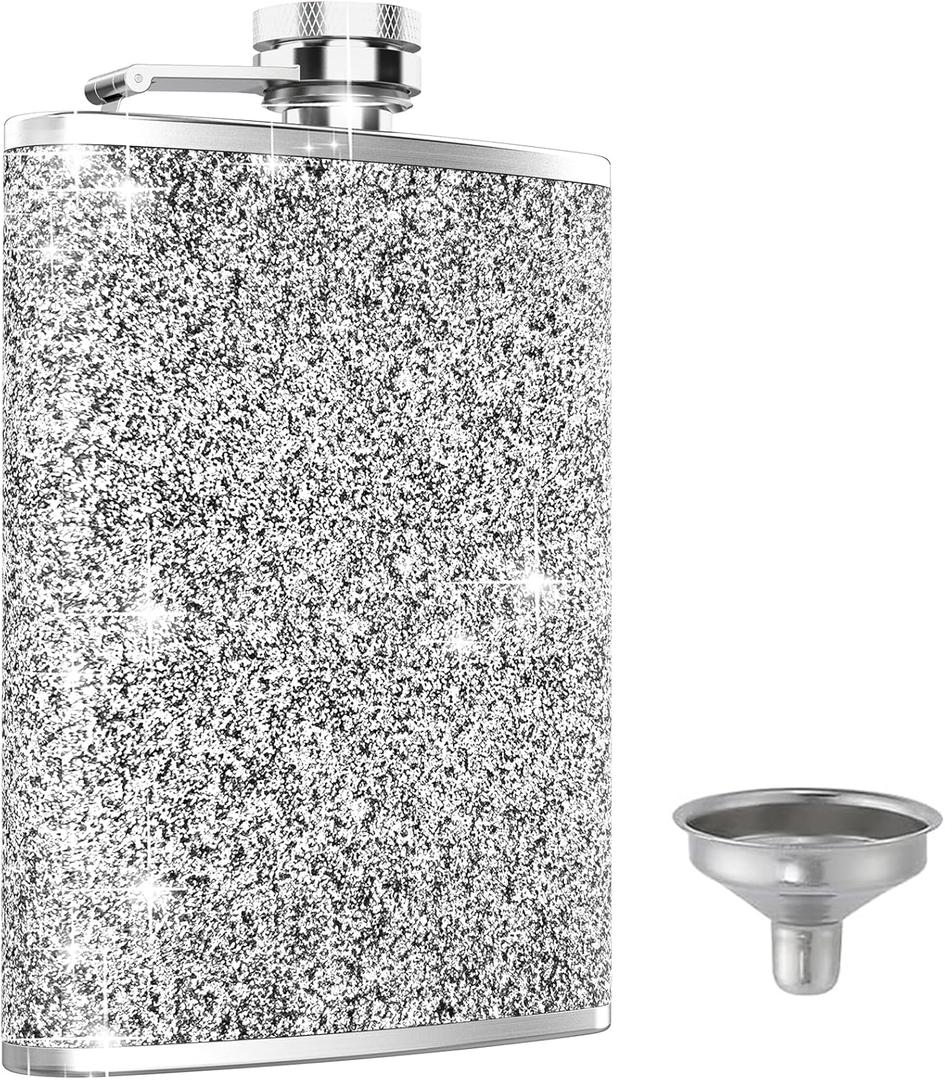 Hip Flask, KIKISML 8Oz Flasks for Liquor Stainless Steel Spirit with Never-Lose Cap and Funnel Leakproof Thin Portable Metal for Camping Outdoor Activitie Wedding Party Gift, Silver