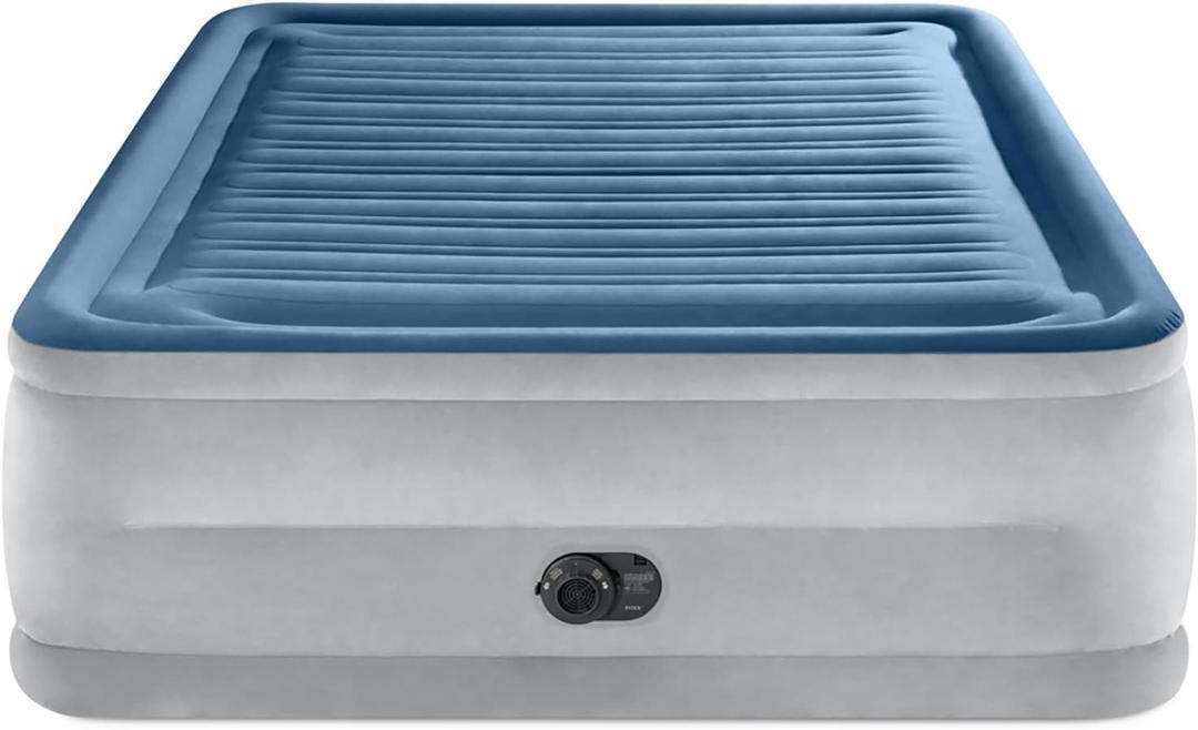 Intex: Dura-Beam Deluxe Comfort-Plush Air Mattress - 22" Queen Blue - Built-in Electric Pump, Durable Fiber-Tech, Carry Bag Included, 600lb Capacity