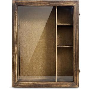 6 Inch External Depth Extra Large Shadow Box Frame Large Shadow Box 14x16,Natural Wood Big Display Case with Lock Door for Wedding,Christmas, Valentine's Day (Carbonized)