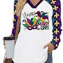 Mardi Gras Shirts for Women: Fat Tuesday Shirt Funny Mask Graphic Tee Carnival Long Sleeve Shirt New Orleans Party V Neck Top White 2XL