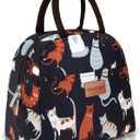 BALORAY Lunch Bag for Women Men Cute Reusable Insulated Lunch Box Large Capacity Lunch Tote Bag for Work, Picnic or Travel(Dark Blue With Cat)