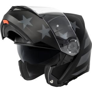 VCAN VX28 Full Face Modular Flip-Up Motorcycle Helmet DOT Approved, Coolmax Cheek Pad & OTG Ready (Large, Matte Black Star Stripe Silver)