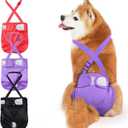 Idepet Female Dog Diapers with Suspender 3 Pack Washable Reusable Doggie Diapers for Small Medium Female Dog in Heat Period Cycle Urinary Incontinence Training, Black+Red+Purple M