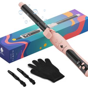 MiroPure Automatic Curling Iron, 1 Inch Ionic Hair Curler, Self Rotating Curling Wand with Longer Barrel for Waves and Curls, Unique Button to Enable/Distable Rotation, Get Rid of Accidentally Hit (Pink)