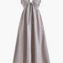 Women's Tie Backless Halter Maxi Dress Deep V Neck Flowy Maxi Beach Vacation Dresses L