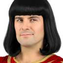 Unisex Black Wig with Bangs Short Straight Black Bob Wig for Mens Halloween Costumes Cosplay Party (Black)