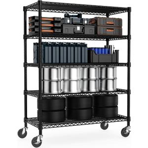 Garage Shelving 5 Tier Industrial Metal Shelving Units for Commercial, Basement, Pantry, Warehouse, School, Black Heavy Duty Easy Assembly 23.6" D x 53.2" W x 73.6" H