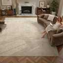 Valenrug 8x10 Area Rugs for Living Room, High-Low Pile Washable Rug, Beige