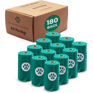Dog Poop Bags Rolls - Triple-Layer, Extra-Thick & LeakProof Pet Waste Bags - Durable Poop Bags for Dogs with Easy-Tear Design - Mess-Free Cleanup - 180 Counts, Green