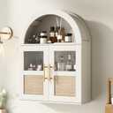 Rustown Arched Bathroom Wall Cabinet with 2 Glass & Rattan Doors, Large