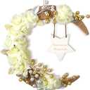 Eid Ramadan Mubarak Wreaths Ramadan Decorations for Home Front Door Eid Decor Round Metal Hoop Floral Hanging Garland for Wall Window Indoors Outdoor Farmhouse Decor