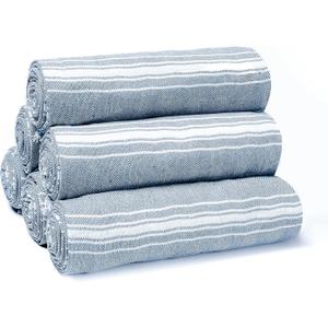 Belizzi Home Peshtemal Turkish Towel Chevron Beach Towels Oversized 36x71 Set of 6, Beach Towels for Adults, Soft Durable Absorbent Extra Large Bath Sheet Hammam Towel - Navy Blue