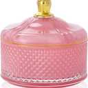 Glass Jewelry Jar Diamond Faceted Candy Storage Bowl with Lid Sugar Cans Food Container,Decorative Jewelry Box Apothecary Canisters,Kitchen Bathroom (5 Ounces, Pink)