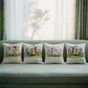 Camping Pillow Covers 18x18 Inch,Set of 4 Rustic Vintage Camper Throw Pillowcases, Linen Cushion Covers with Retro Travel Trailer Design for Sofa CouchOutdoor Dcor