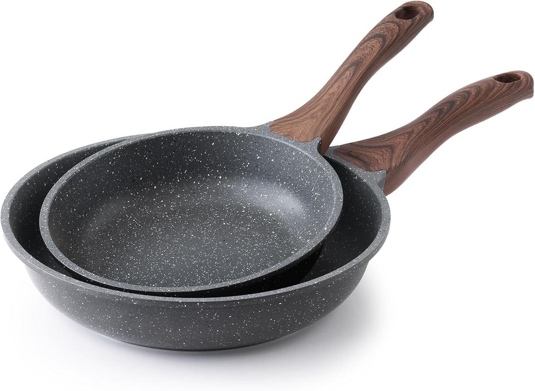 SENSARTE Nonstick Frying Pan Skillets, Swiss Granite Coating Omelette Pans, Healthy Cookware Chef's Pans, Free of Intentionally Added PFOA (8+10 Inch) (Gray)
