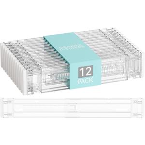 Yieach 12Pack 3.2 Inch Shallow Acrylic Drawer Dividers for Clothes -Expandable from 15-21''- Adjustable Drawer Dividers for Baby Clothing, Sock, Underwear, Clear in Drawer Separators for Dresser, Kitchen