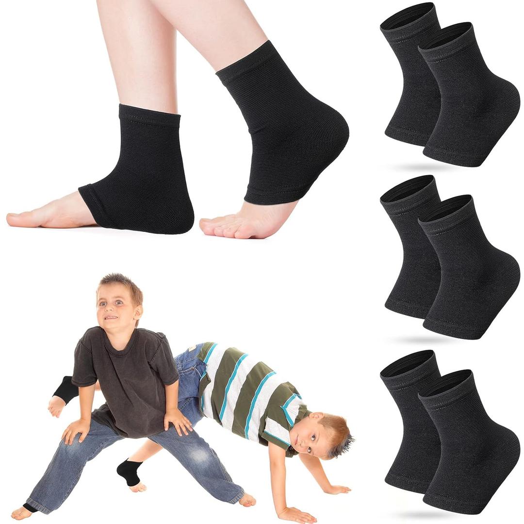 Tarpop 3 Pair Ankle Compression Sleeves for Kids Ankle Brace Compression Sleeves Foot Arch Sock for Girls Sports Running Dance Fitness Gymnastics(Black,Large)