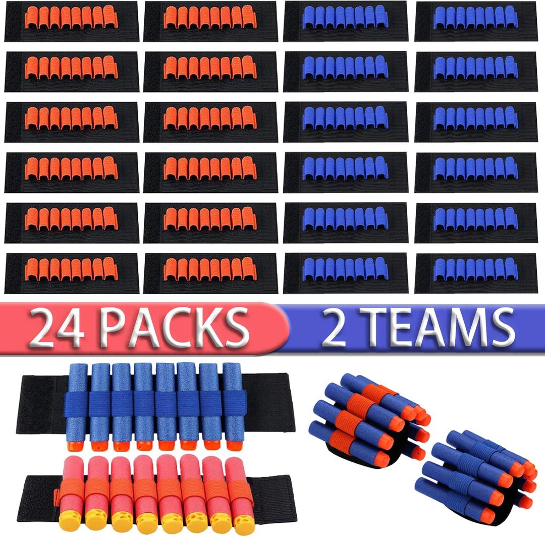 Laoppoc Compatible with Nerf Guns Bullets Darts, 24 PCS Wrist Ammo Holder Party Supplies Favors Toy Gun Accessories EVA Soft Bullets Wrist Strap Band Belt Fit for Nerf N-Strike Elite Series Blasters