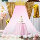 2pcs Princess Party Pink Tulle Background Curtain Decorations Set Glitter Crown Oversized 5x8 ft Pink Gauze Backdrop for Princess Birthdays Party Mothers Day Bridal Baby Showers Wedding