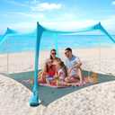 Beach Tent - 10 x 10 FT Beach Canopy, Outdoor Shade Canopy for Camping, Portable Tent Sun Shelter UPF50 with 4 Sandbags, Anti-Wind Ropes, Ground Pegs and Stability Poles, Light Blue