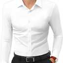 Lion Nardo Stretch Mens Dress Shirts Long Sleeve Slim Fit Dress Shirts for Men Muscle Fit Wrinkle Free Button Down Shirt (Medium, All White)
