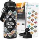 DYSANKY National Parks Water Bottle 32 oz Insulated Stainless Steel Water Jug with 63 Hand-Drawn Park Stickers, Outdoor Accessories & Gift Box BPA-Free Ideal for Hiking, Camping & Travel