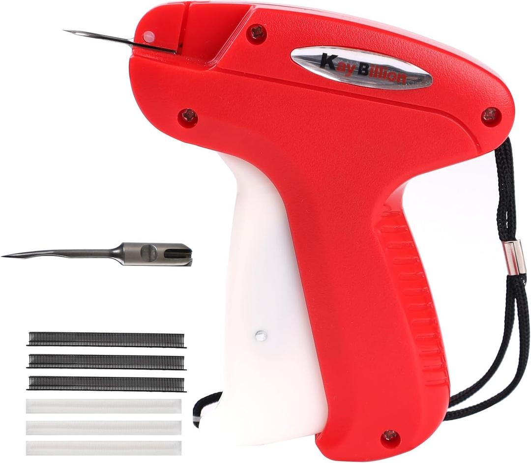 2 x Fine Stitch Gun for Clothes, Stitch Gun Quick Clothing Fixer with 2 Needles & 5000 Micro Fasteners(2500 Black & 2500 White),Tagging Gun, Hemming Gun Red