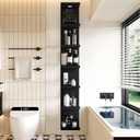LitaEther Versatile 7 Tier Wall Shelf Unit,Black Lack Wall Shelf,Display Floating Shelf with LED Remote Control Light