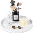 Silicone Bathroom Tray Round Vanity Tray Decorative Soap Holder Kitchen Countertop Organizer Coffee Table Decor for Candle, Perfume, Plant, 12 Inch, White