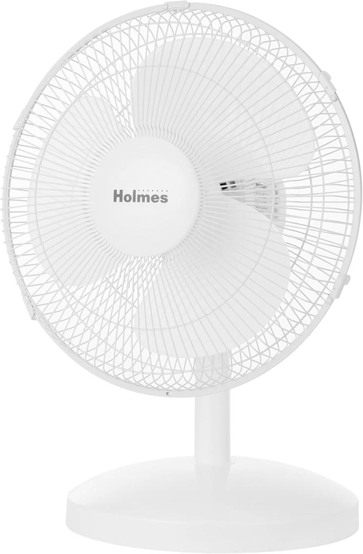 HOLMES 12" Table Fan, 75° Oscillation, 3 Speeds, 15° Adjustable Head Tilt, Ideal for Home, Bedroom or Office, White