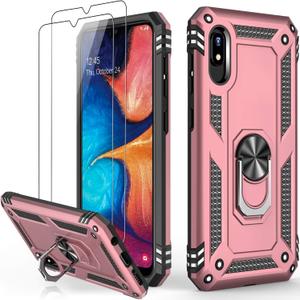 IKAZZ for Galaxy A10e Case with Screen Protector,Military Grade Shockproof Heavy Duty Protective Phone Cover Pass 16ft Drop Test with Magnetic Kickstand Car Mount Holder Rose Gold