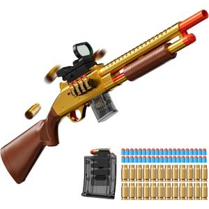 Manual Pump Action Shell Ejecting Shotgun Foam Dart Blaster - 40-Soft Bullet, Spring-Powered, Outdoor Shooting Games Toys for 8-12 Year Old Boys & Girls Adults, Gifts for Birthday Xmas, Gold