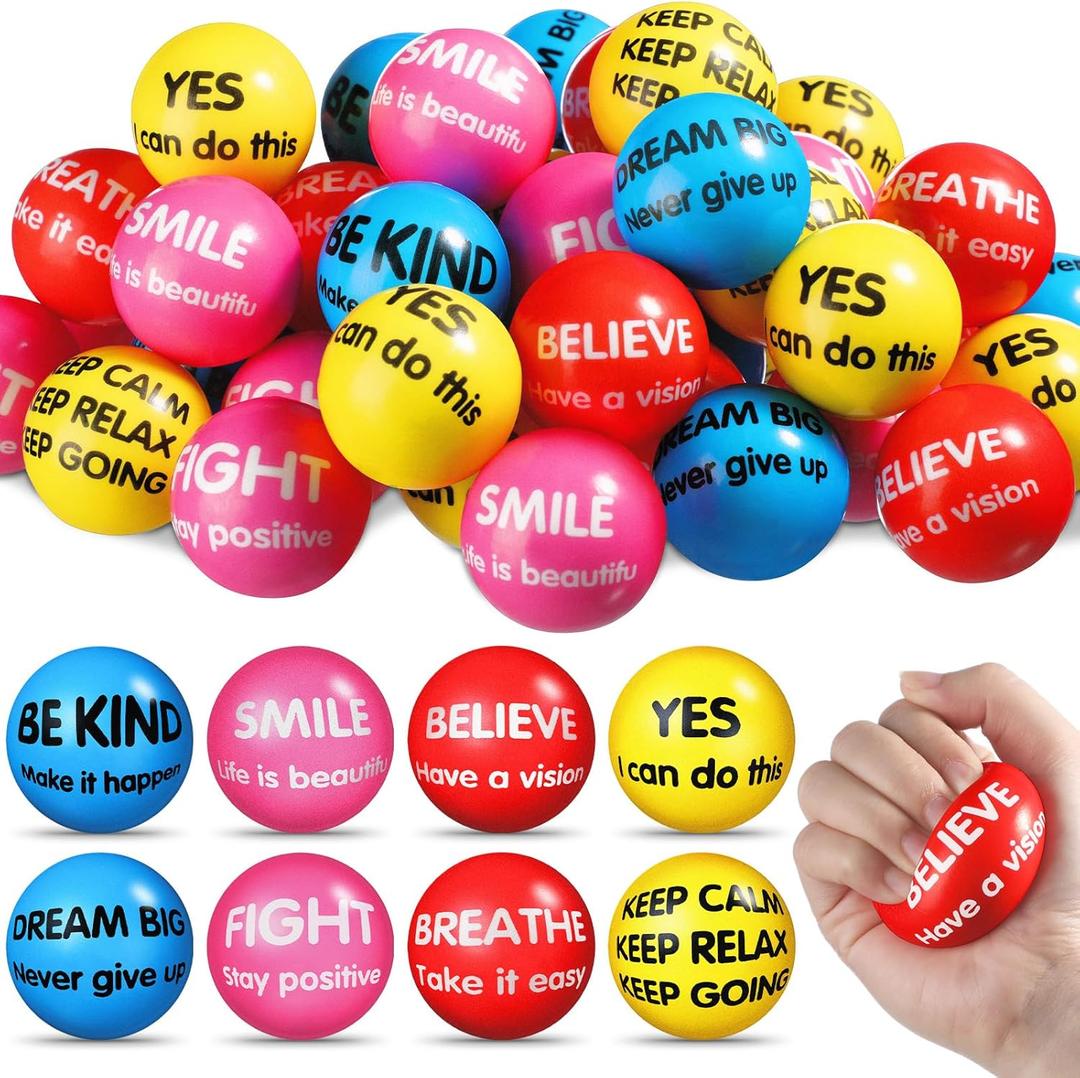 Liliful 24 Pcs Motivational Stress Balls Bulk Inspirational Squeeze Balls for Adults Anxiety Relief Fidget Toys Office Employee Gifts Classroom Rewards 2.2 Inch (Bright Colors)