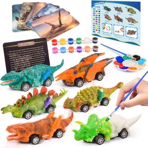 faentwc Dinosaur Painting Toys for Kids 5-7: Birthday Gifts for Kid Age 3-12 2 in 1 Dino Arts Painting Kits and Pull Back Cars Toy for Boys 4 5 6 7 8 9 10 Year Old Art & Craft Set