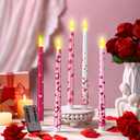 5 Pcs Valentines Day LED Flameless Candle Set Valentine Day Flameless Taper Candles with Heart Battery Operated Seasonal Celebration with Remote for Wedding Romantic Night